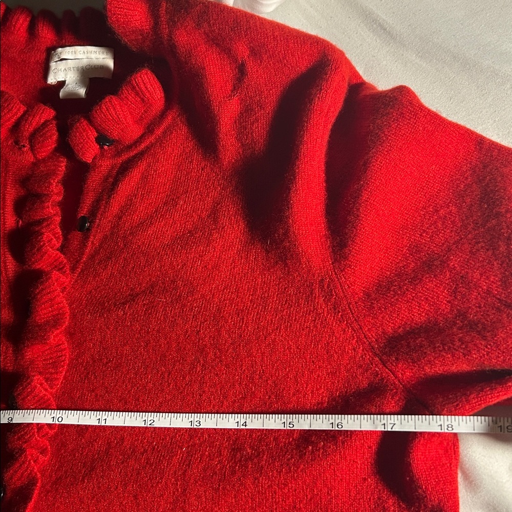 Charter Club Red Ruffled Button Down Cashmere Sweater - Picture 8 of 8